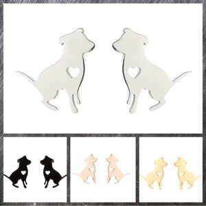 Dog Pitbull and Heart Stainless Steel Stud Earrings #812 (Color: Silver)